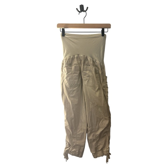 Maternity Cargo Pants Adjustable Drawstring Tan Khaki Comfy Casual - Picture 5 of 10